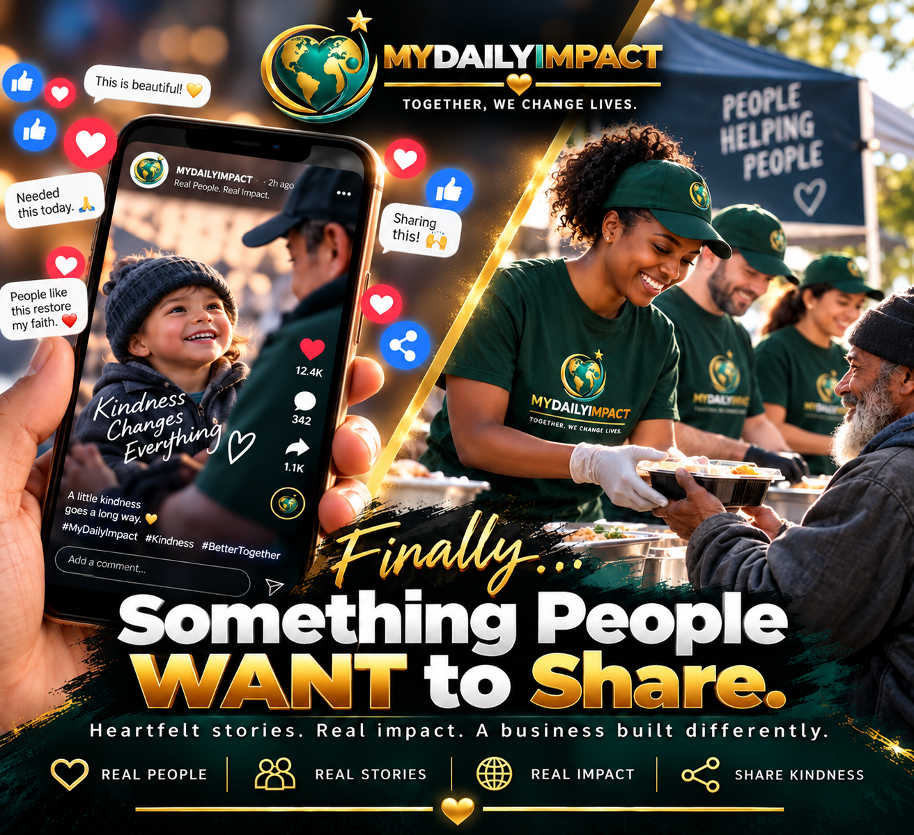 MyDailyImpact featured image for “FINALLY… SOMETHING PEOPLE WANT TO SHARE!” highlighting people helping people, meaningful connections, and making a positive difference.